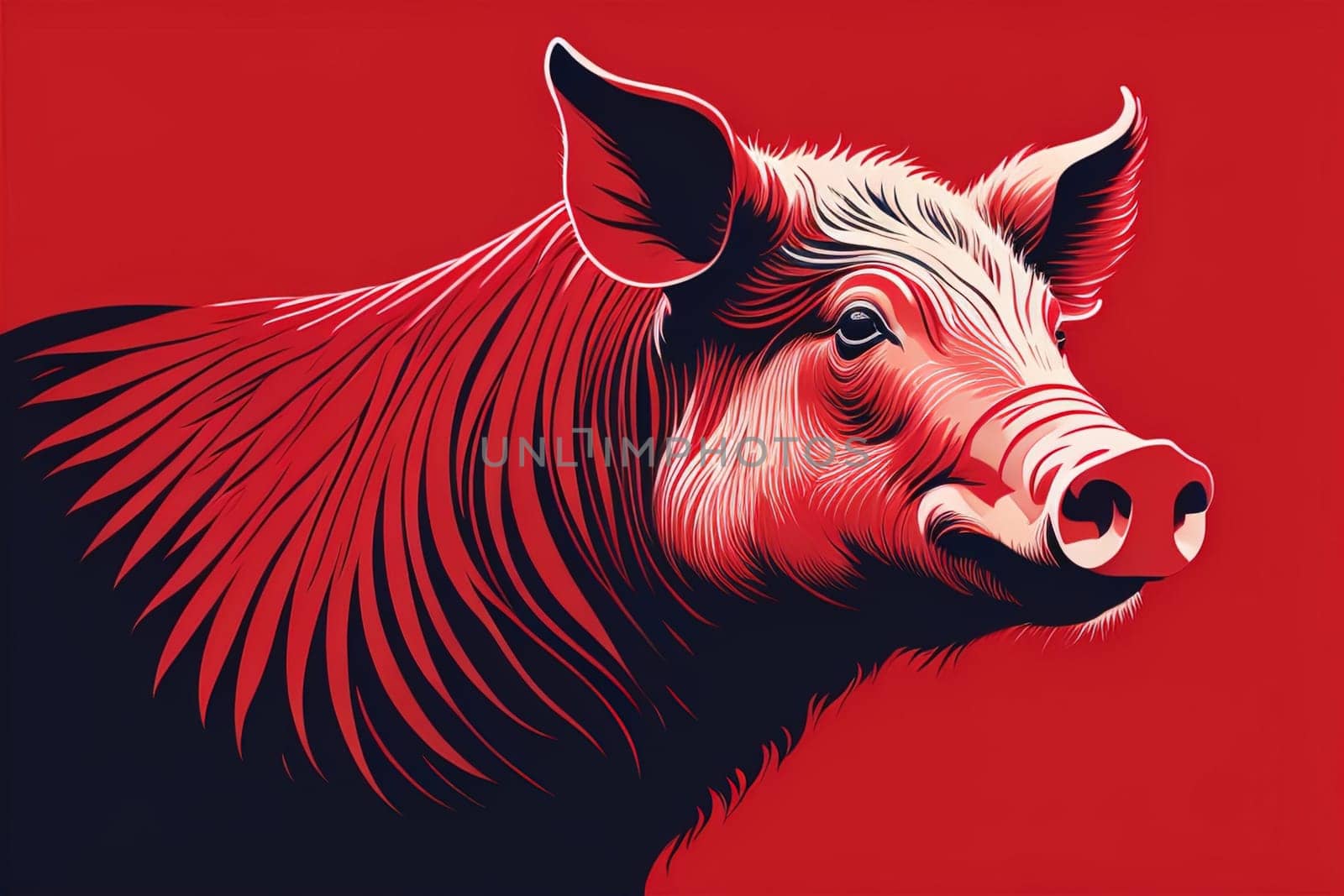 Pig head. Colorful vector illustration. Isolated on a solid color background. generative ai