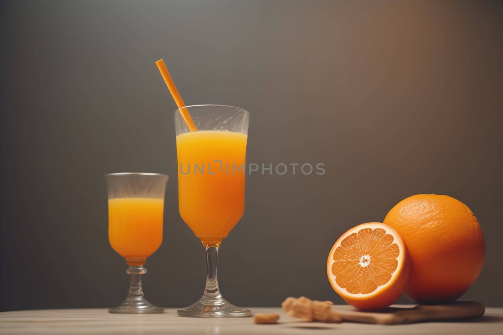 Glass of orange juice and fresh orange fruits. ai generative