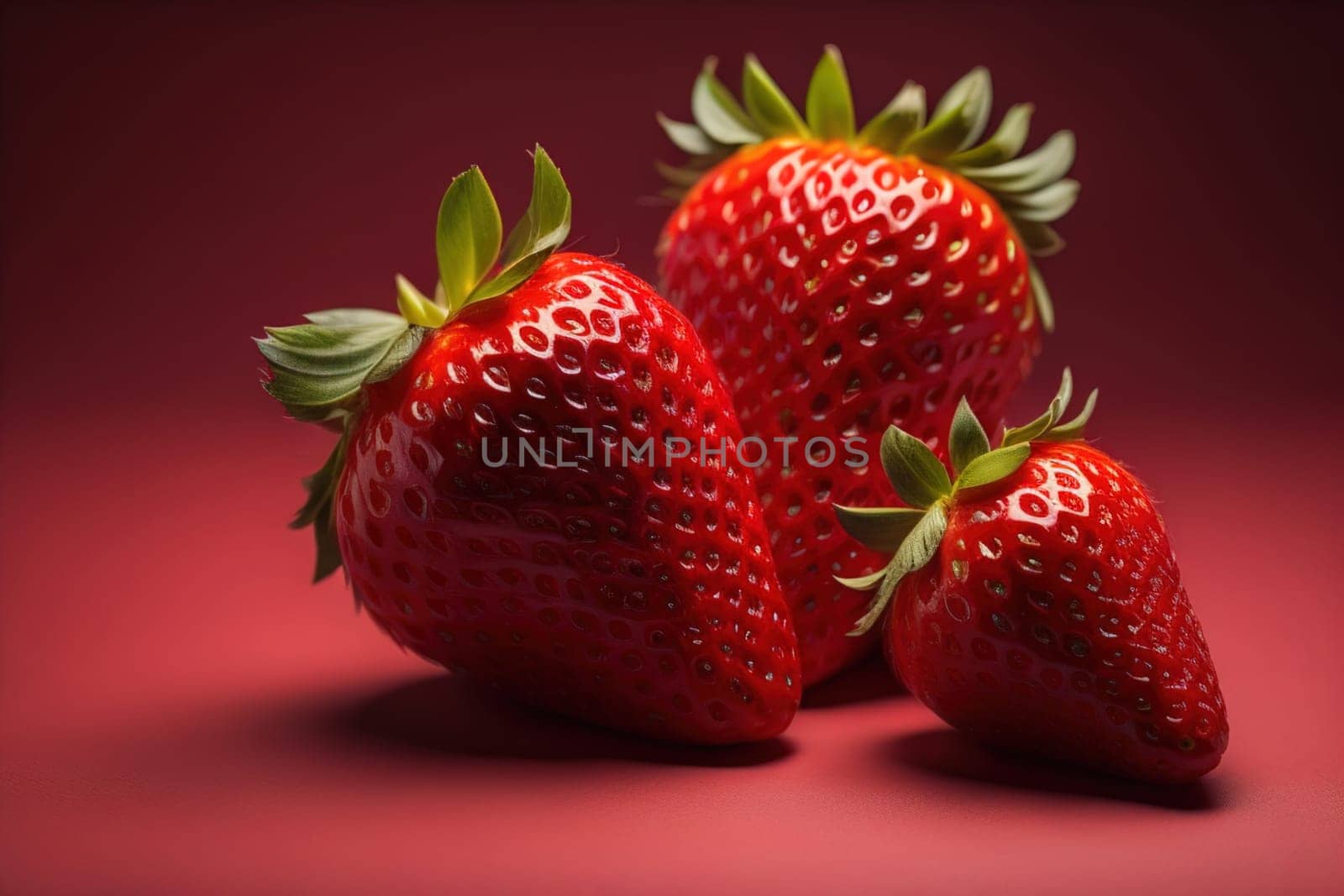 Fresh strawberries on a solid color background. generative ai