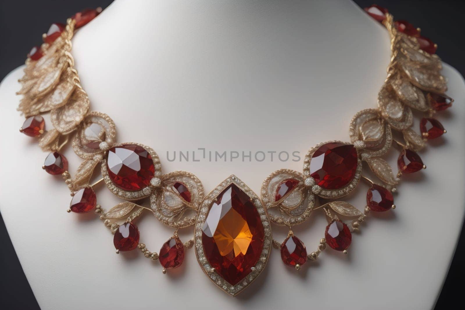necklace on a mannequin in the studio on a solid color background. ai generative