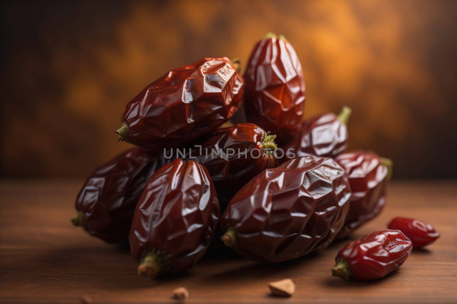 Dried fruits of date palm on a solid color background. Toned. ai generative