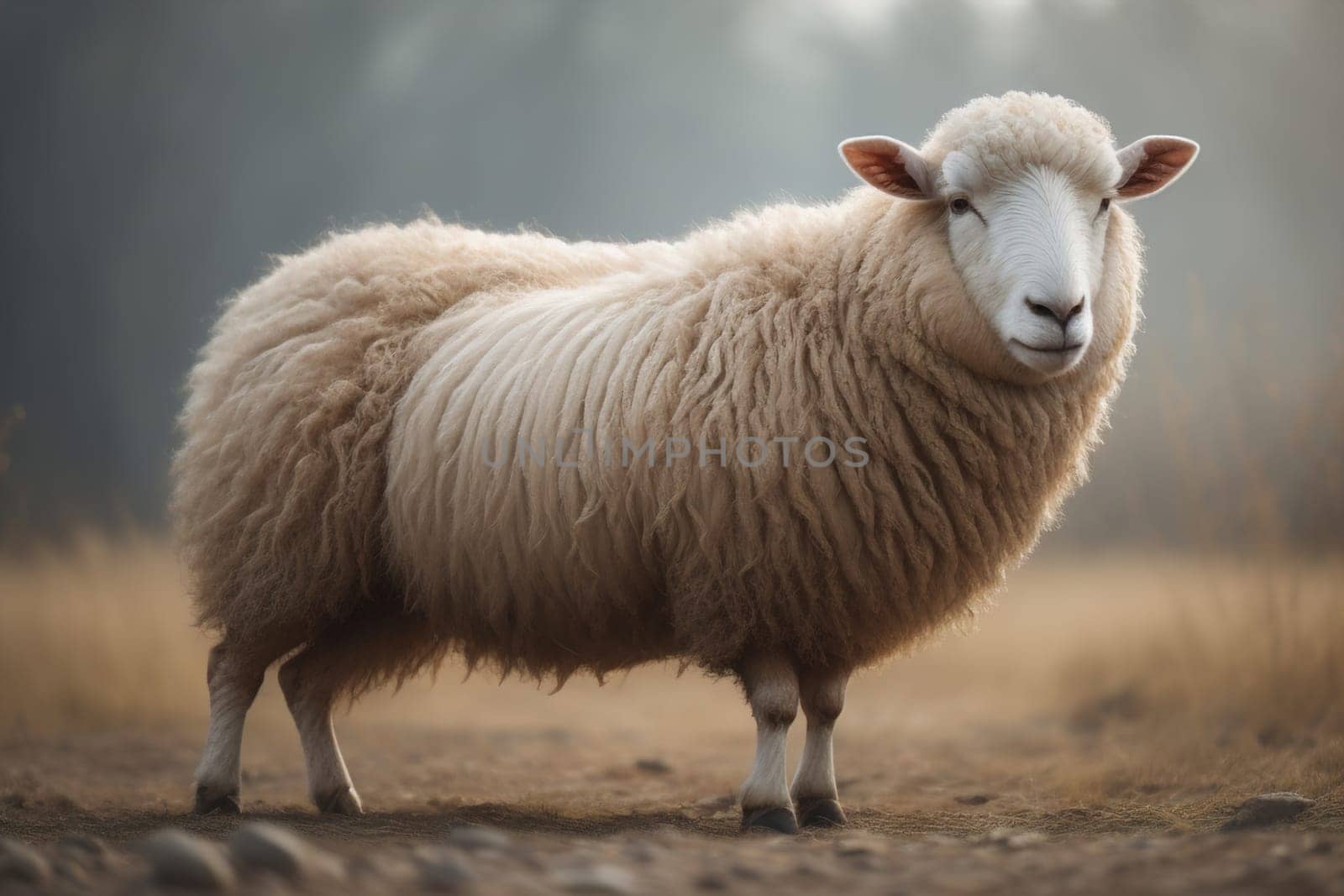 Sheep on a solid color background. Photo in old color image style. ai generative