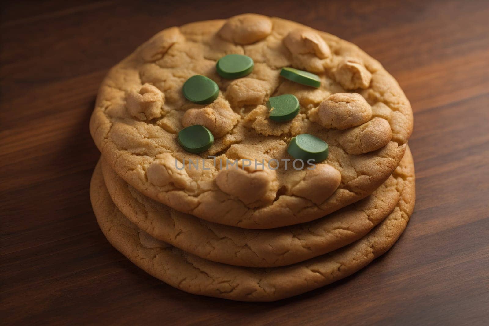 Chocolate chip cookies on orange background. Close up. Selective focus. ai generative