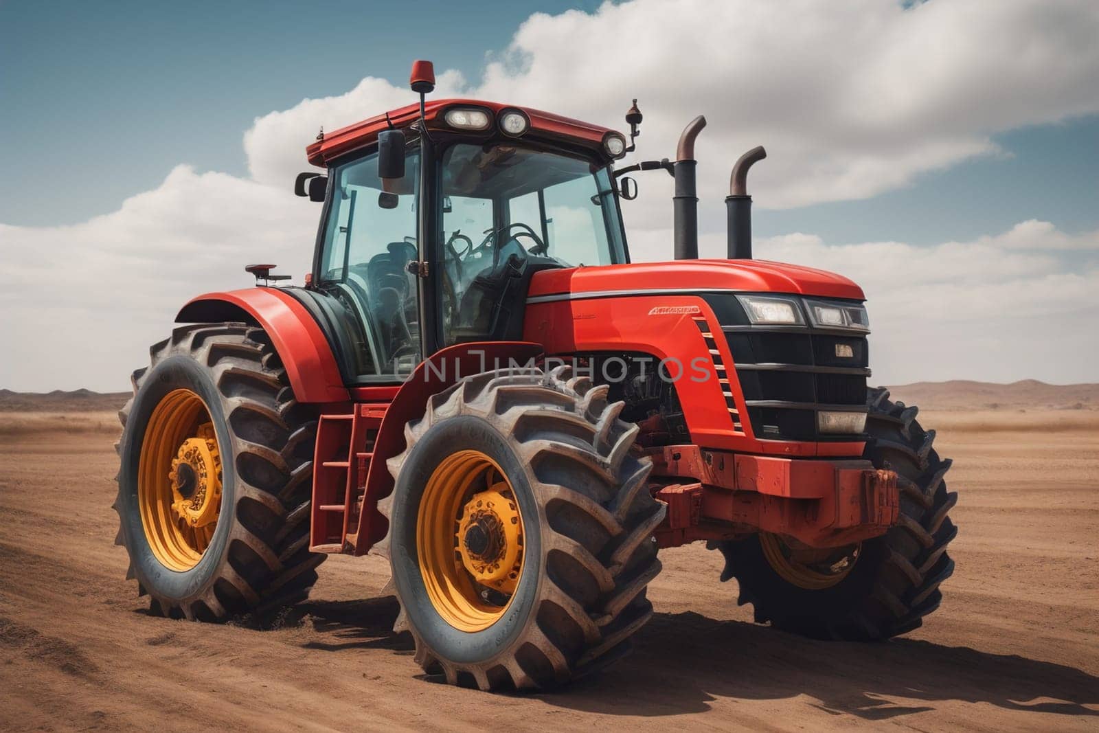 Modern tractor on a colored background. ai generative