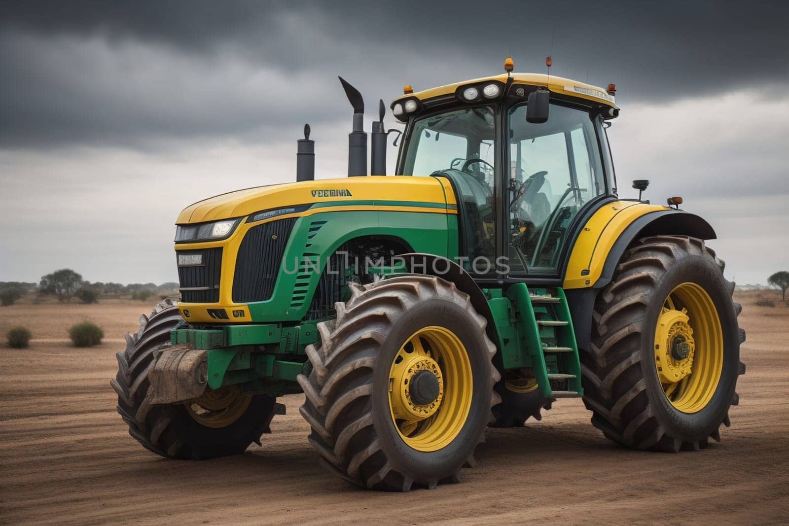 Modern tractor on a colored background. ai generative