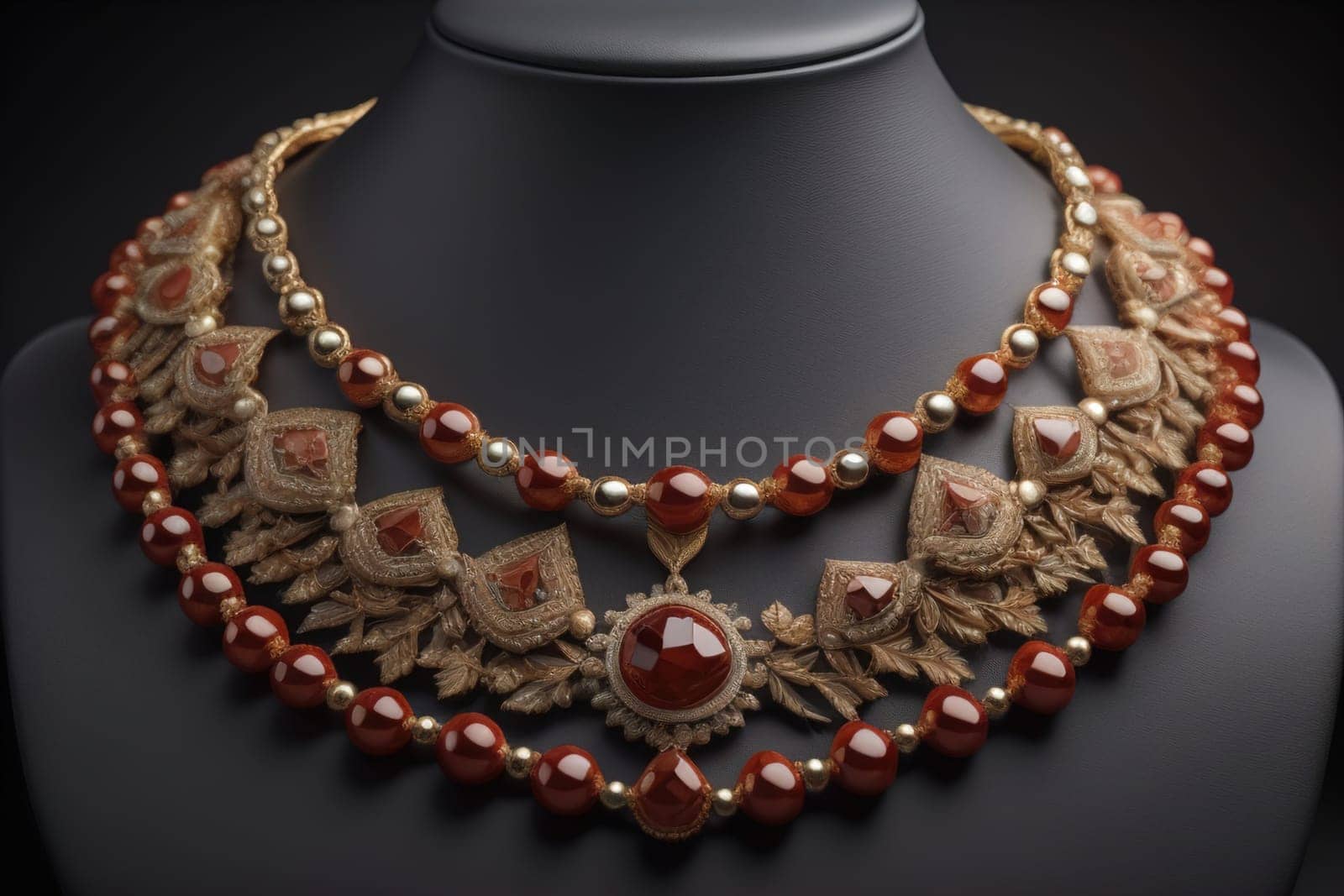 necklace on a mannequin in the studio on a solid color background. ai generative