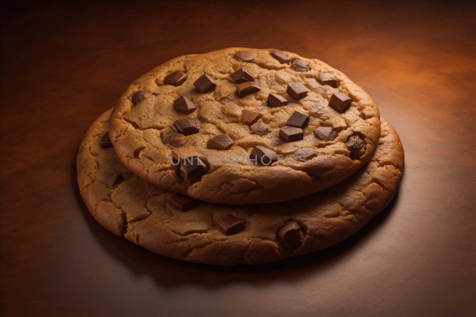 Chocolate chip cookies on orange background. Close up. Selective focus. ai generative