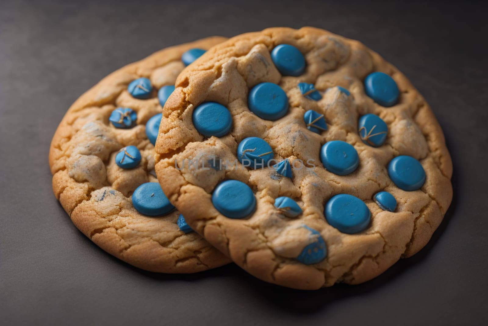 Chocolate chip cookies on orange background. Close up. Selective focus. ai generative