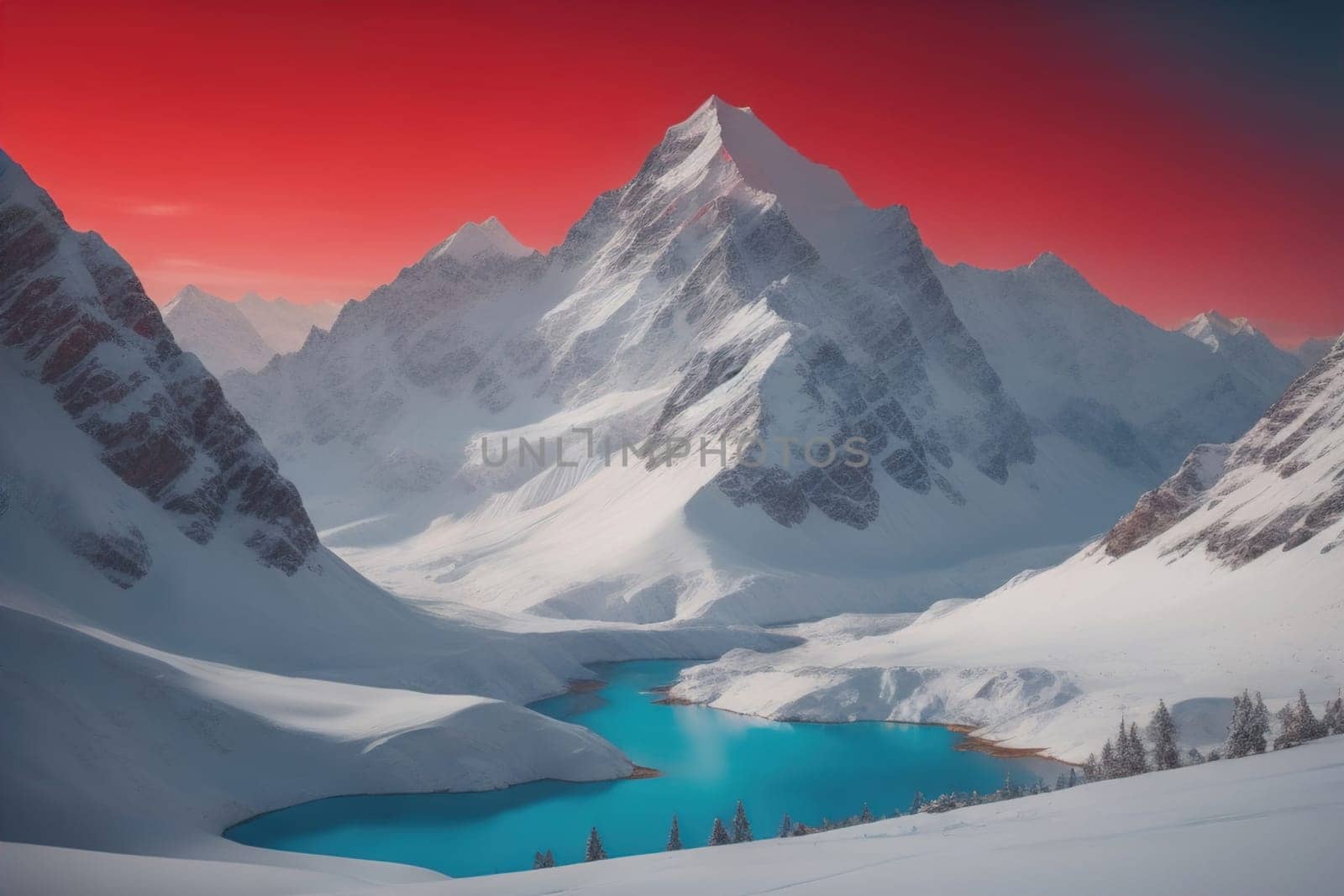 Mountains and snow-capped peaks of the Caucasus Mountains. ai generative by sanisra