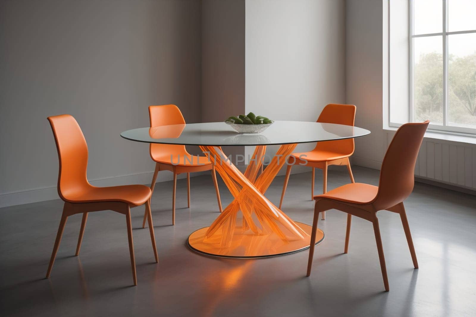 a glass table in a room. ai generative