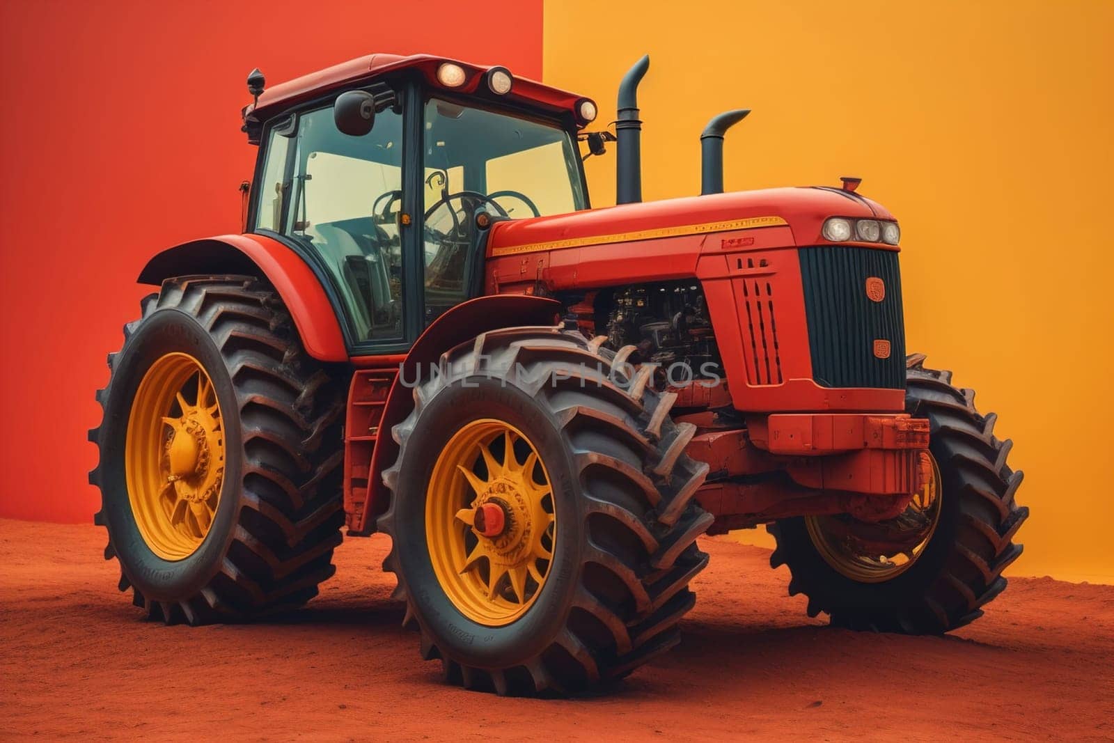 Modern tractor on a colored background. ai generative