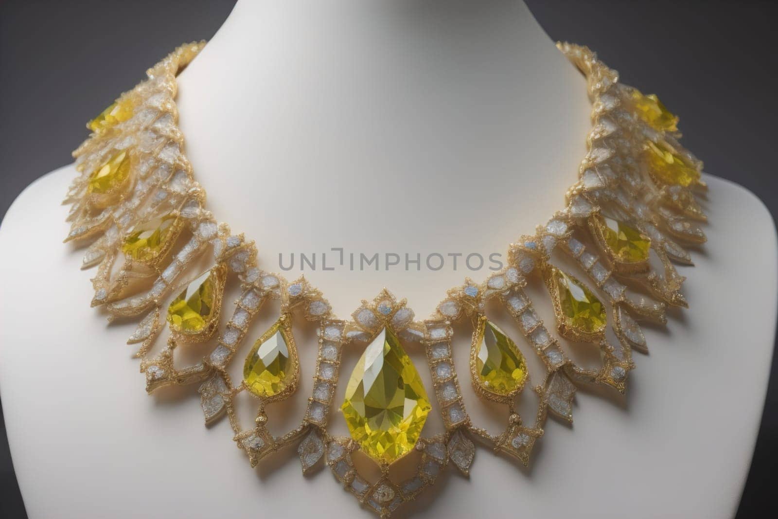 necklace on a mannequin in the studio on a solid color background. ai generative