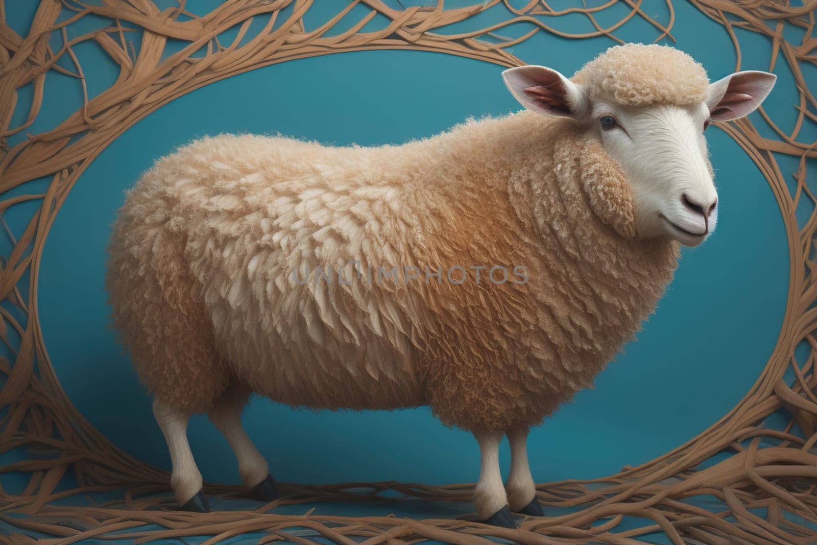 Sheep on a solid color background. Photo in old color image style. ai generative
