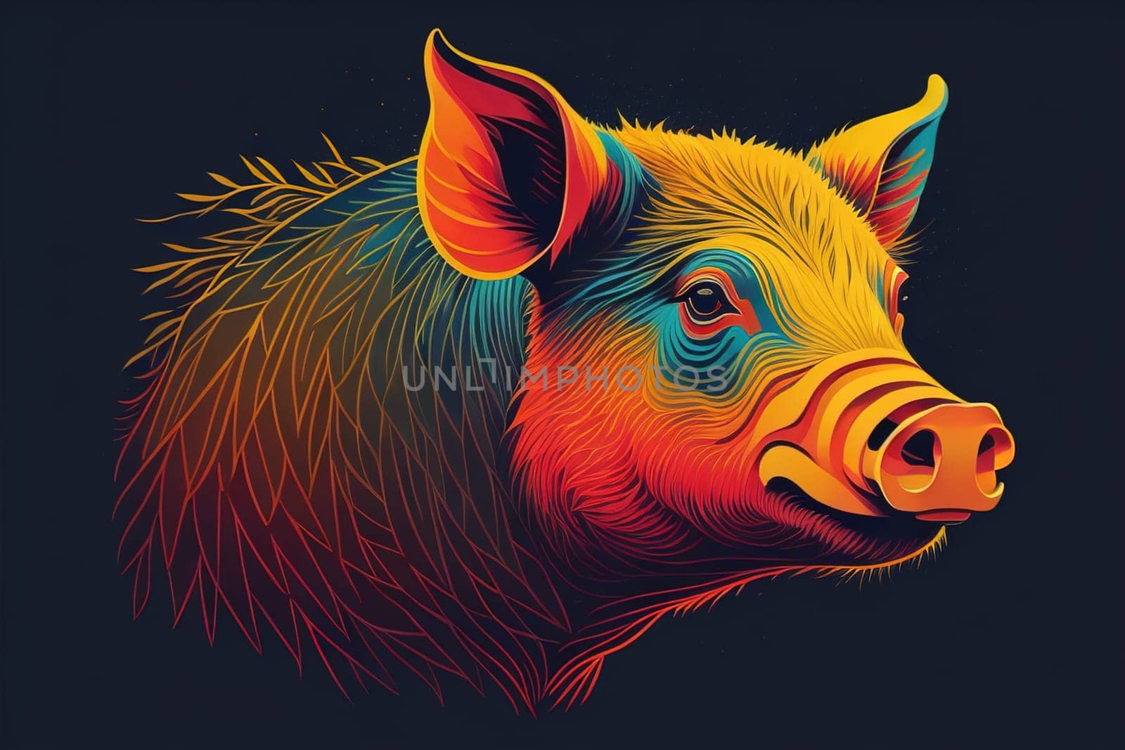 Pig head. Colorful vector illustration. Isolated on a solid color background. generative ai