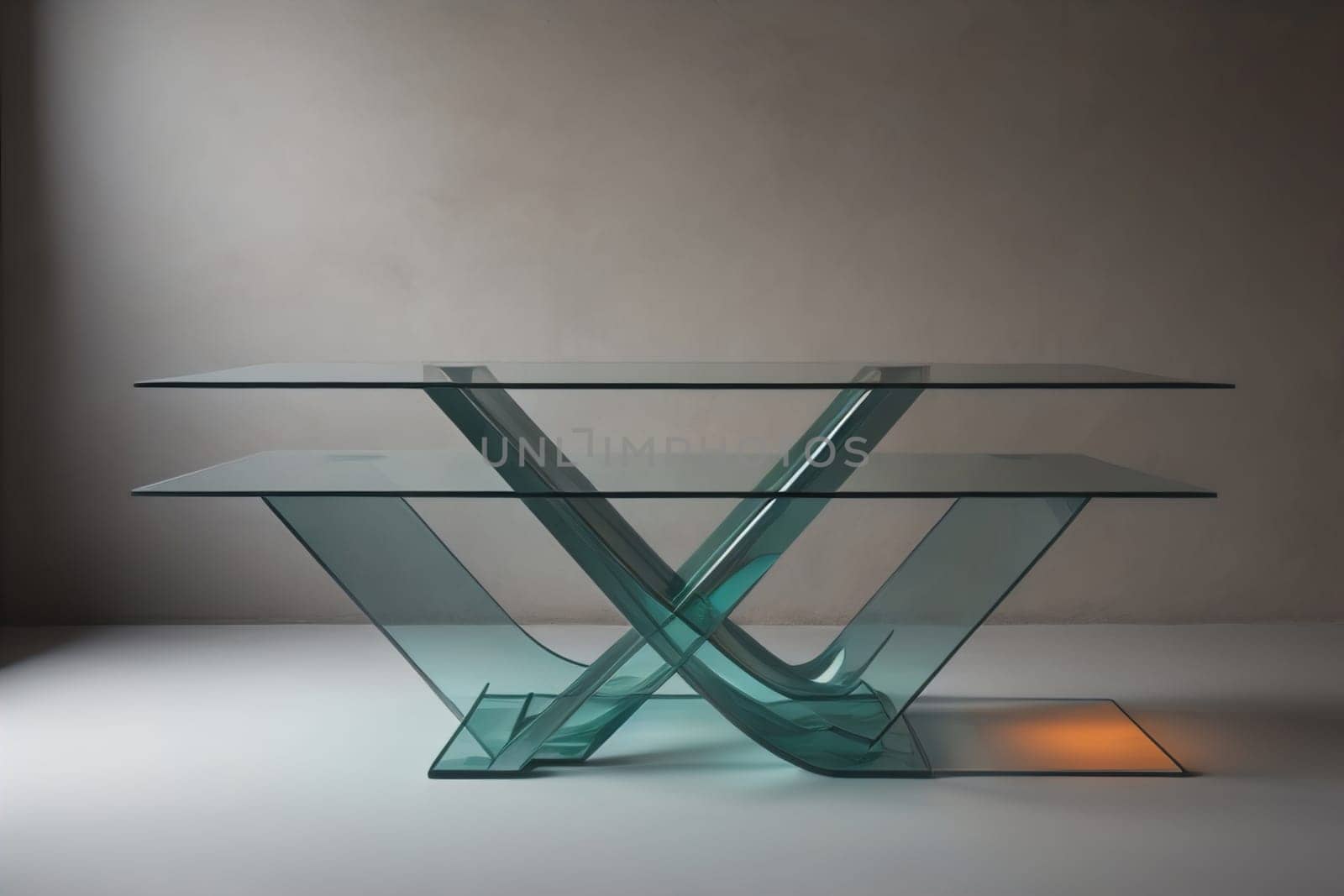 a glass table in a room. ai generative