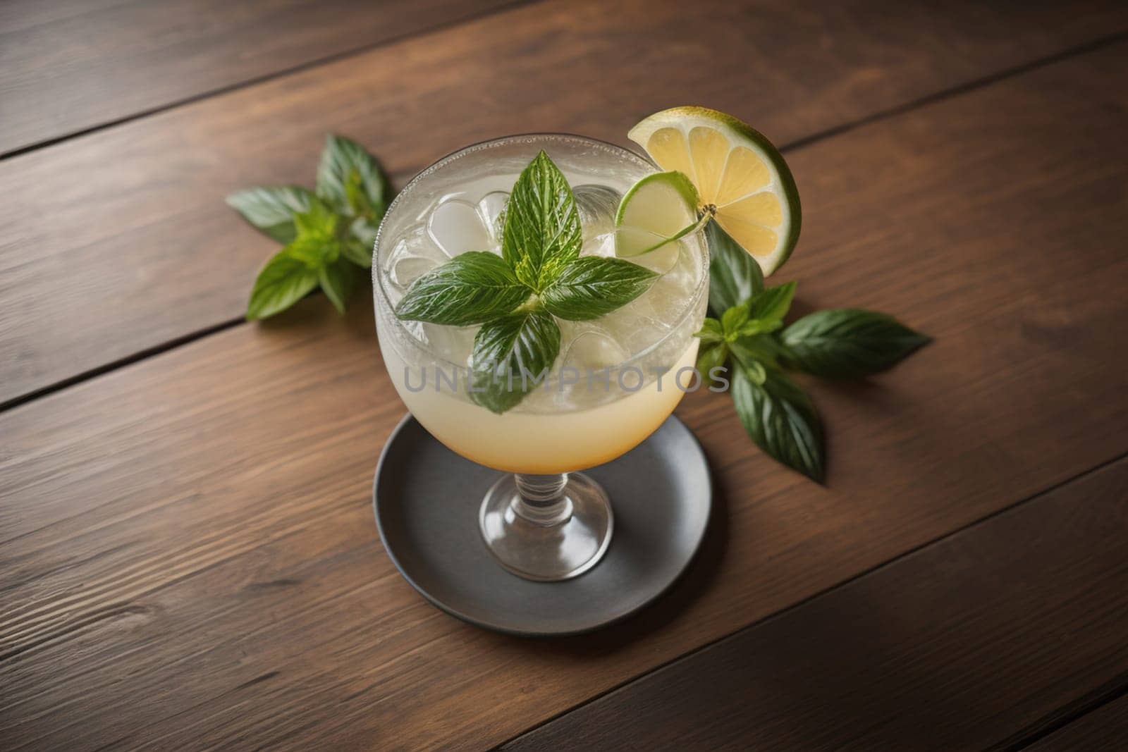 Alcohol cocktail drink on the table in bar. Toned image. ai generative