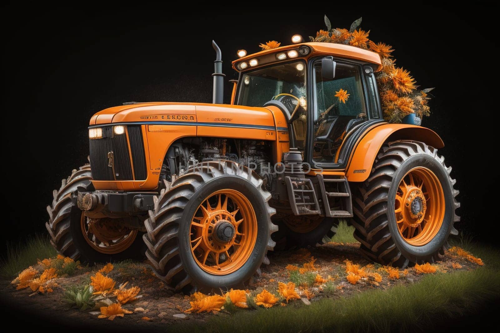 Modern tractor on a colored background. ai generative