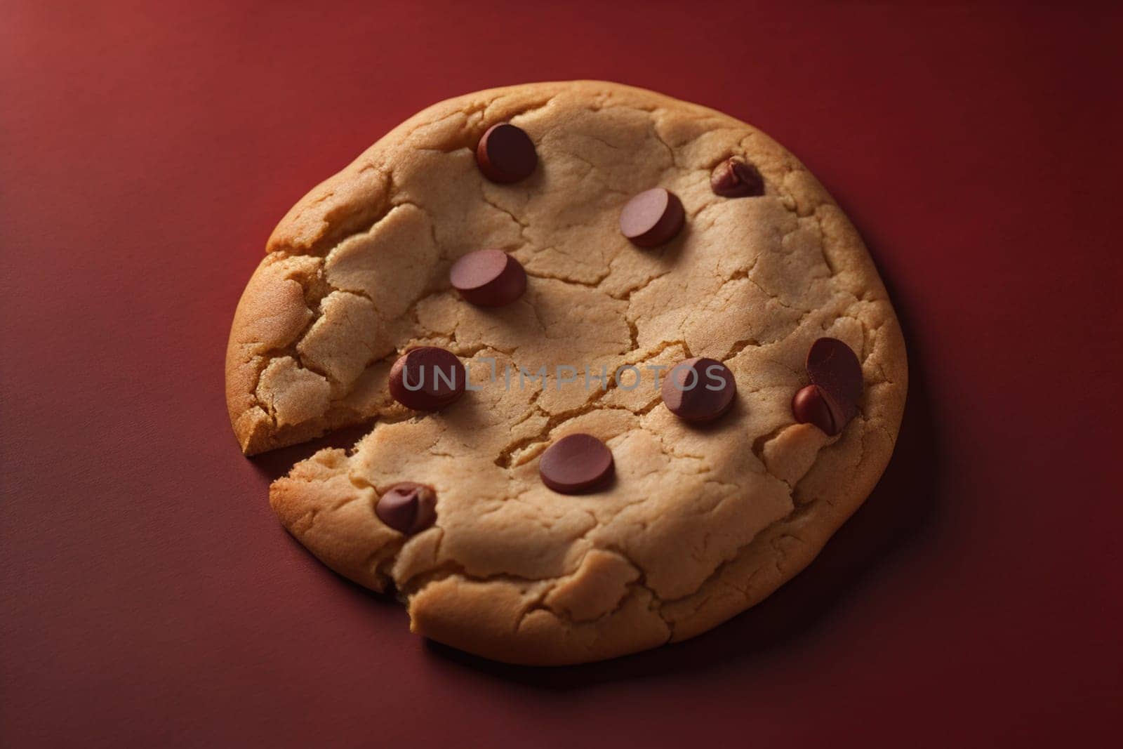 Chocolate chip cookies on orange background. Close up. Selective focus. ai generative