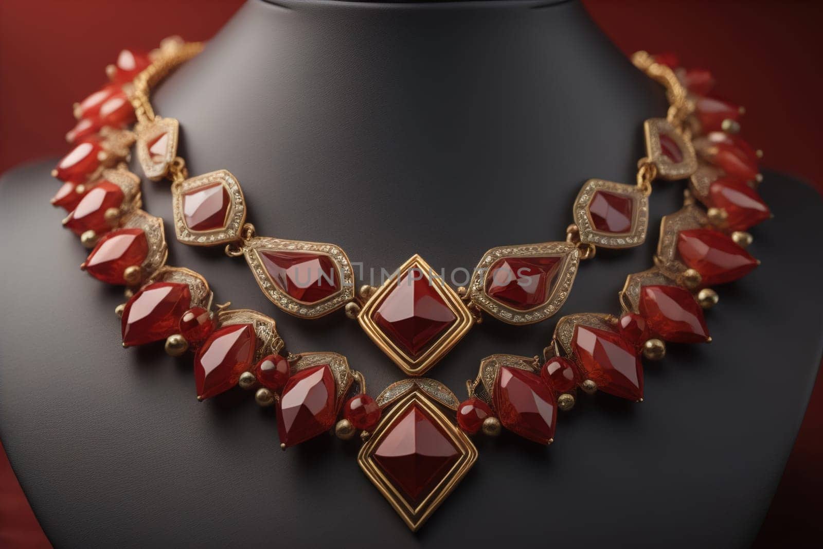 necklace on a mannequin in the studio on a solid color background. ai generative
