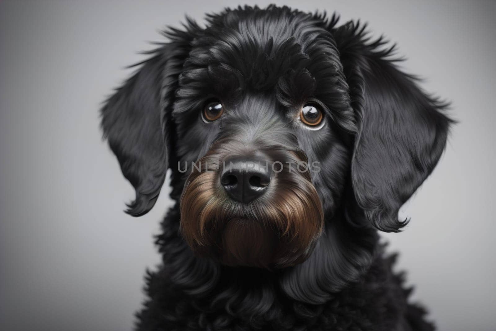 Portrait of a beautiful black dachshund puppy on a solid color background. ai generative