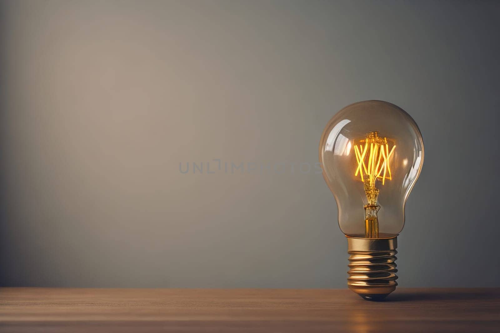 Incandescent light bulb on solid color background. ai generative
