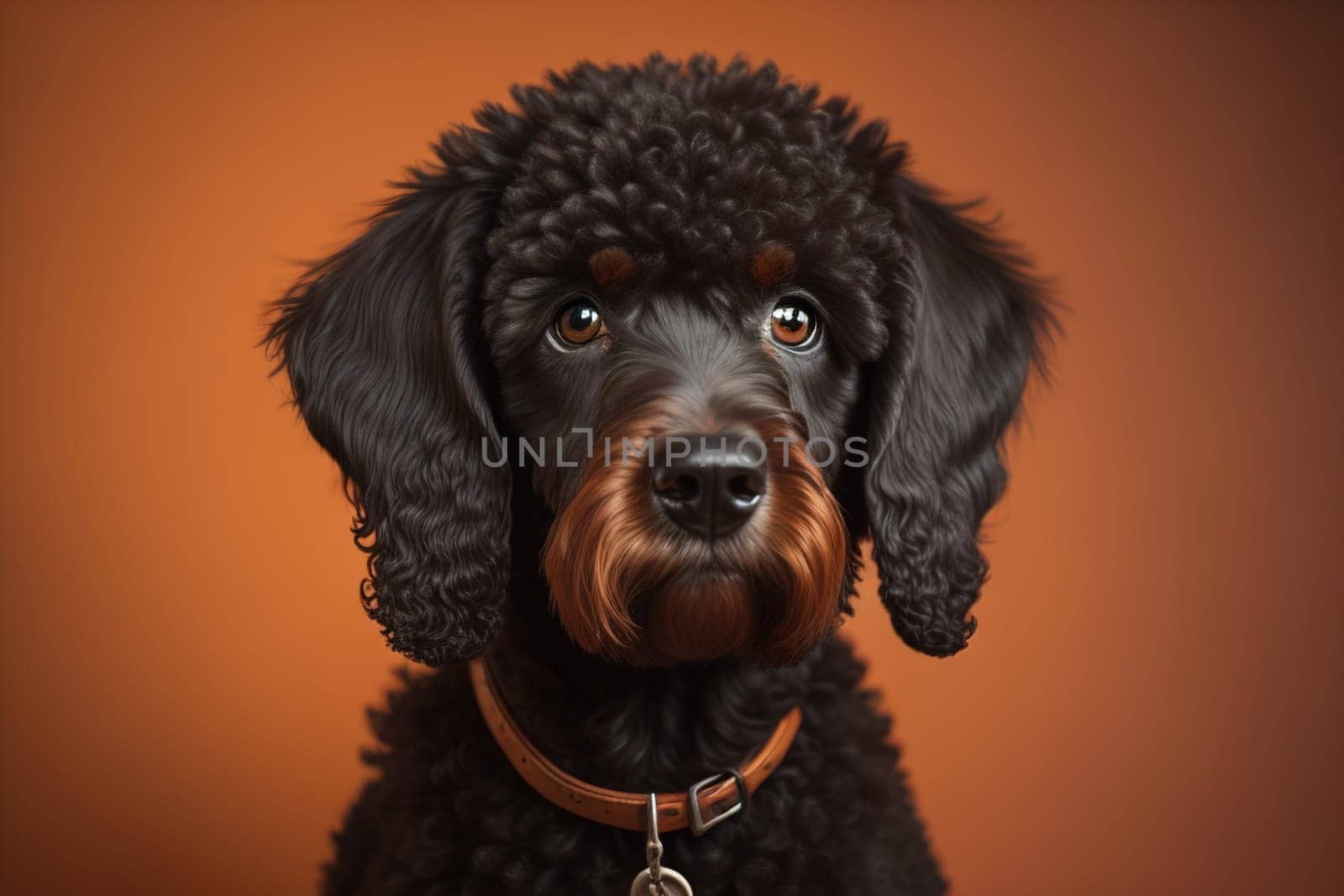Portrait of a beautiful black dachshund puppy on a solid color background. ai generative