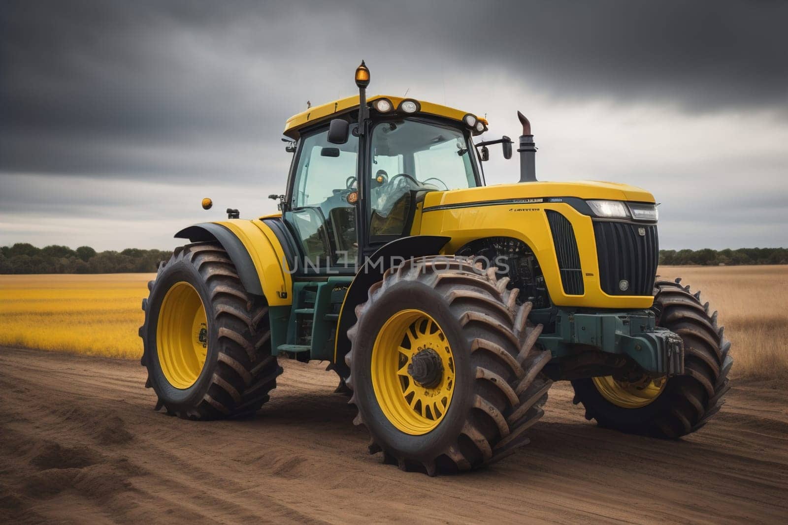 Modern tractor on a colored background. ai generative