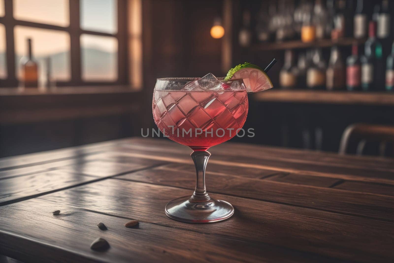 Alcohol cocktail drink on the table in bar. Toned image. ai generative