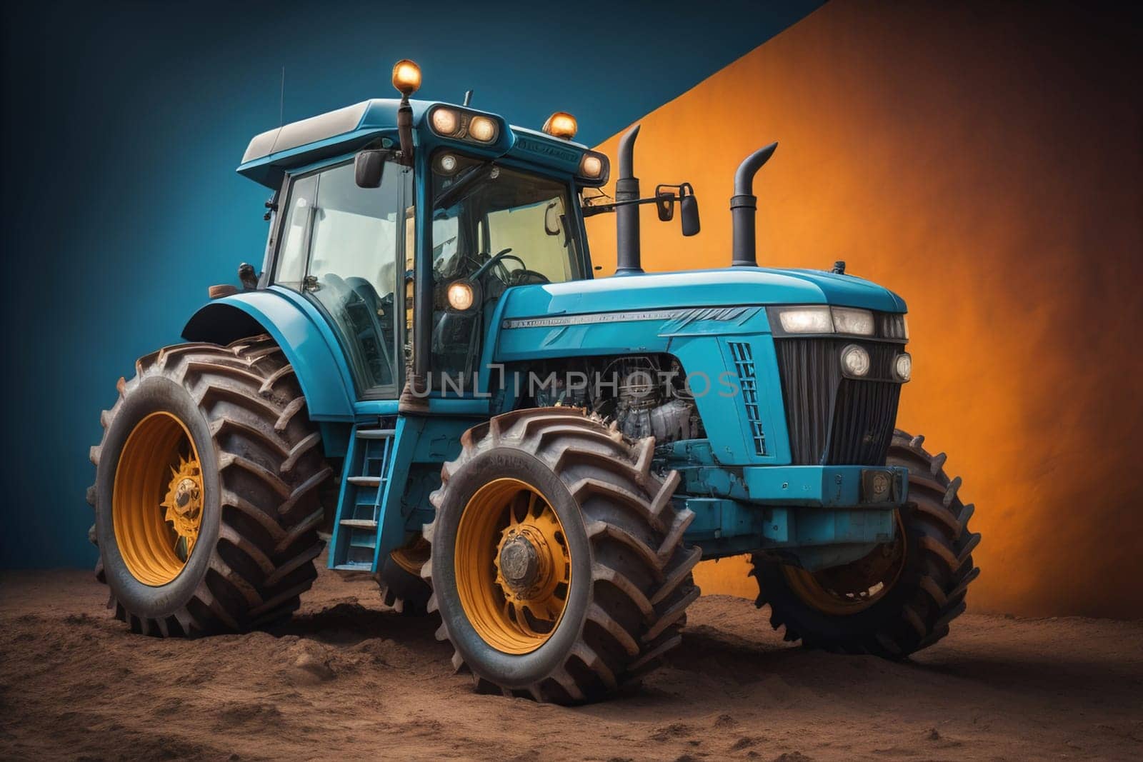 Modern tractor on a colored background. ai generative