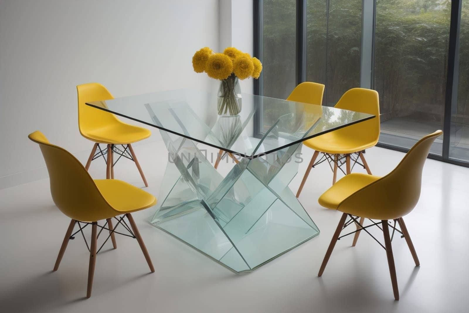 a glass table in a room. ai generative