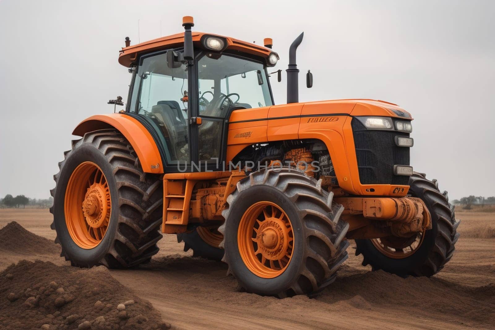 Modern tractor on a colored background. ai generative