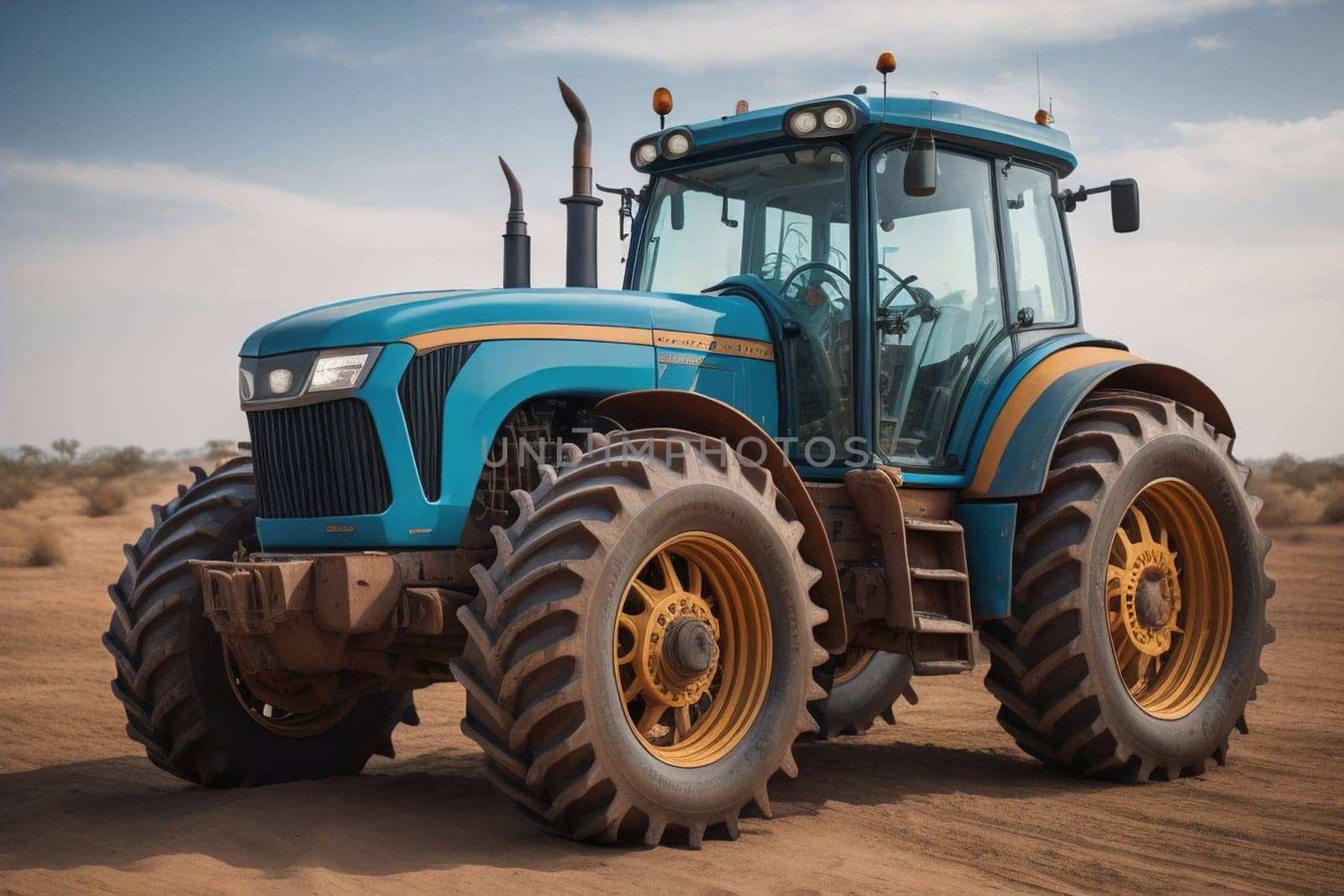 Modern tractor on a colored background. ai generative