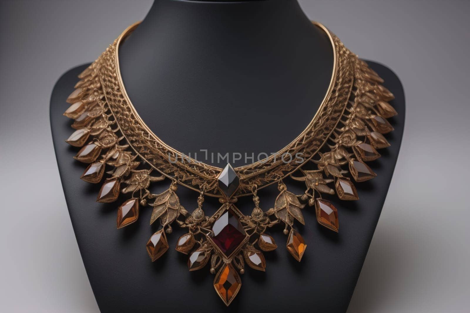 necklace on a mannequin in the studio on a solid color background. ai generative
