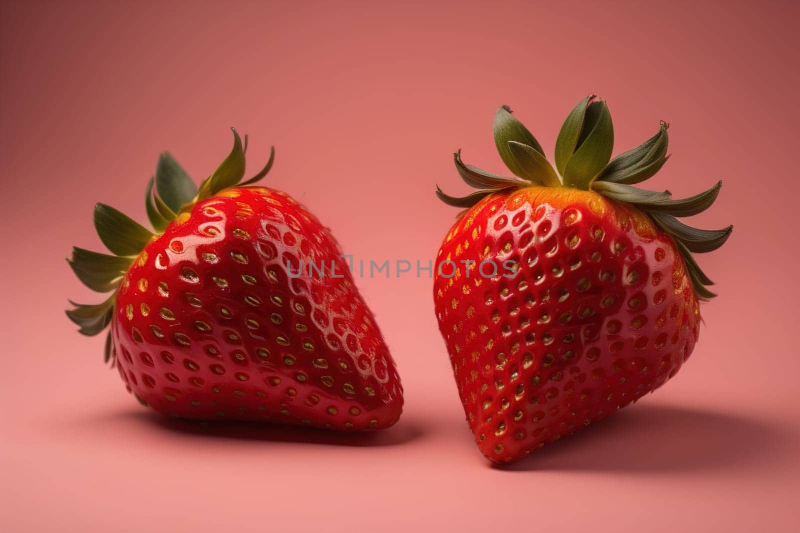 Fresh strawberries on a solid color background. generative ai