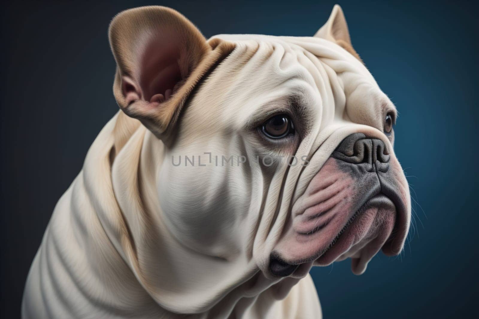 Portrait of a dog breed English Bulldog on a solid color background. ai generative