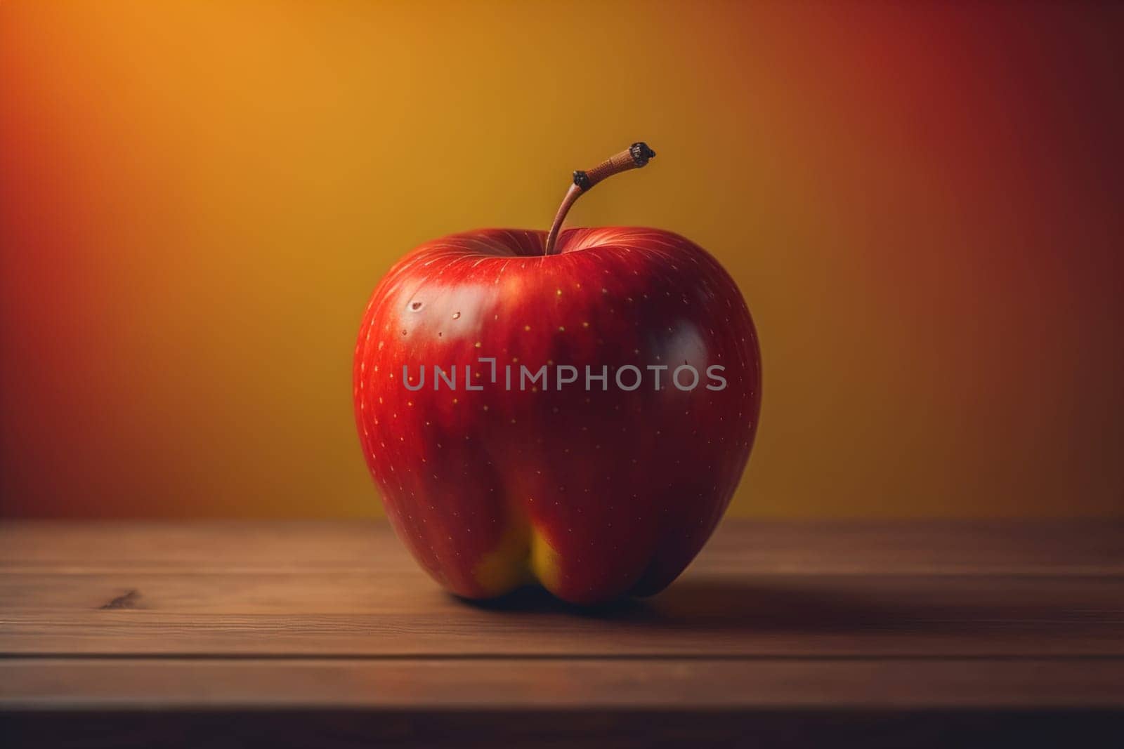 Red apple on a wooden background. ai generative