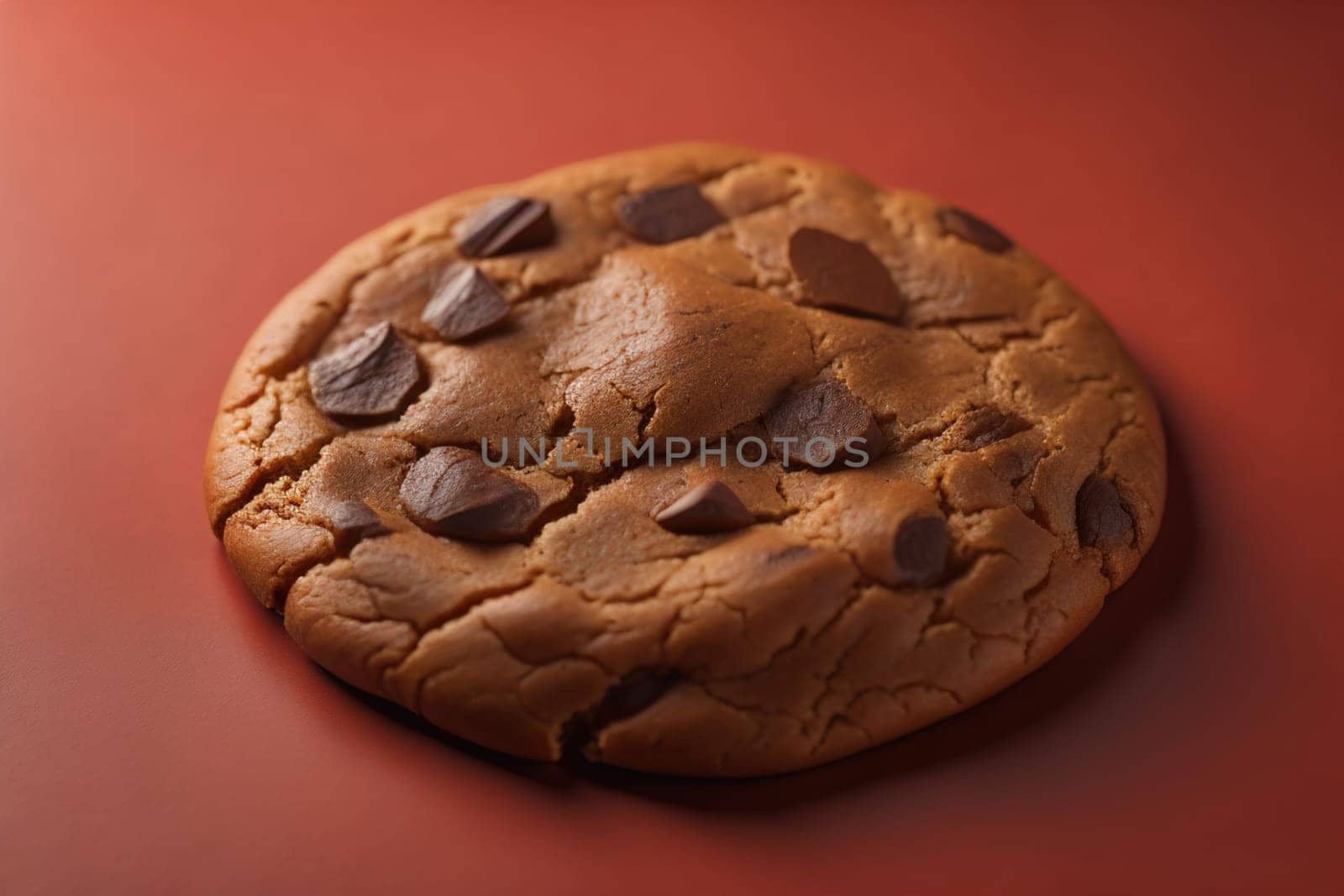 Chocolate chip cookies on orange background. Close up. Selective focus. ai generative