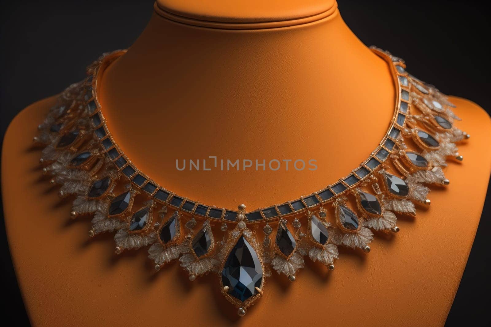 necklace on a mannequin in the studio on a solid color background. ai generative