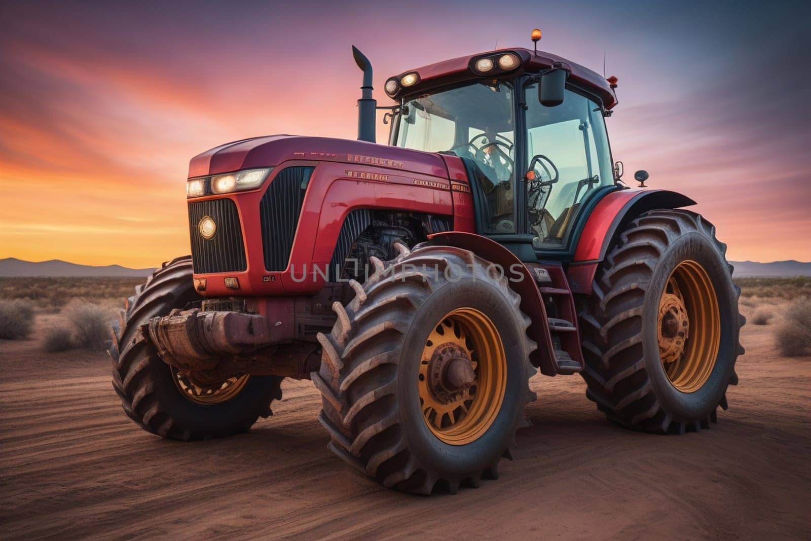 Modern tractor on a colored background. ai generative