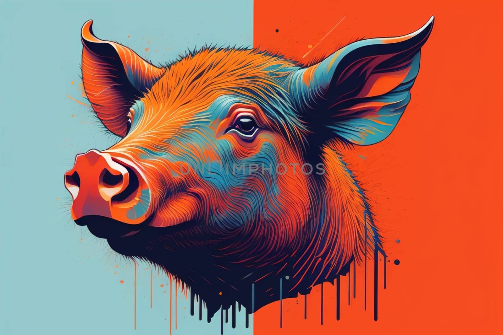 Pig head. Colorful vector illustration. Isolated on a solid color background. generative ai