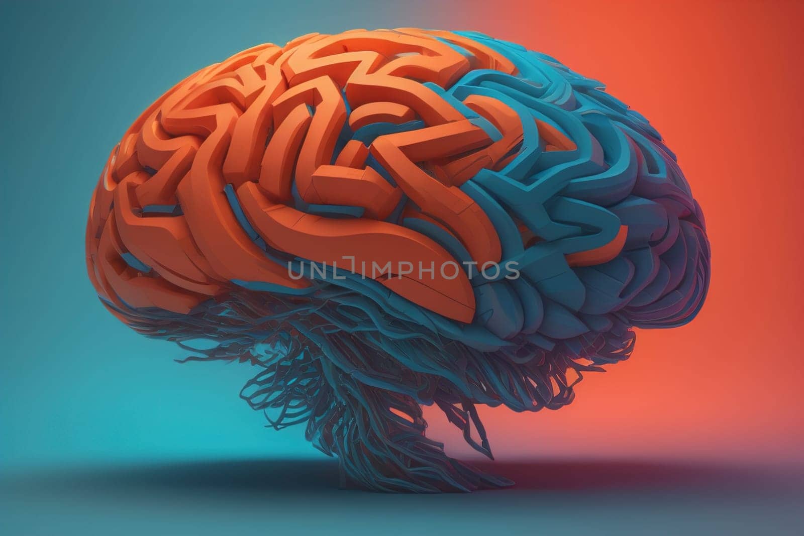 Human brain on a solid color background. ai generative