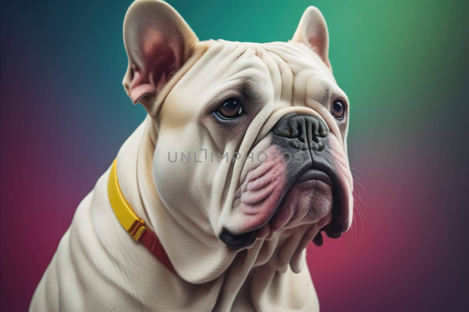 Portrait of a dog breed English Bulldog on a solid color background. ai generative