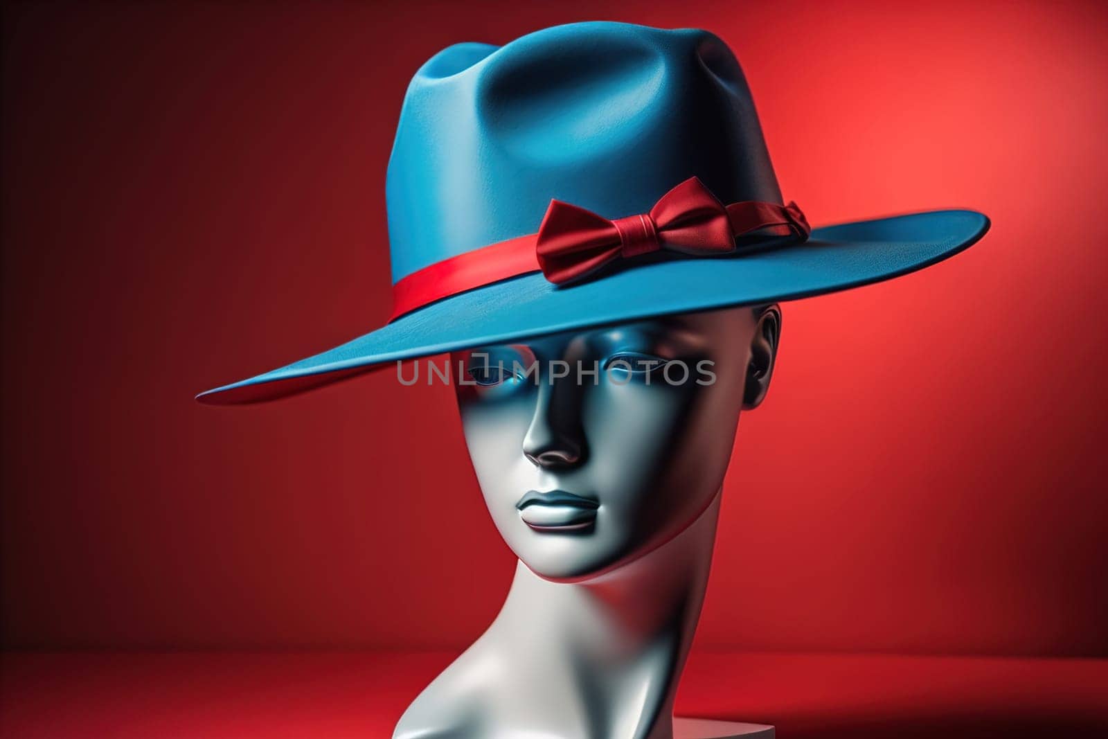 Female mannequin wearing hat, isolated on solid color background. ai generative