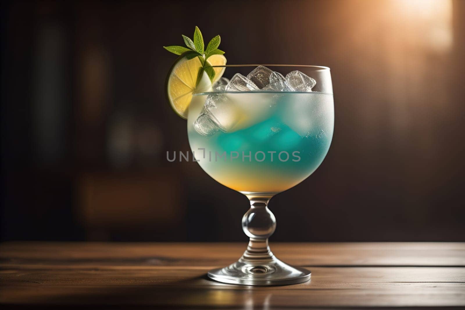 Alcohol cocktail drink on the table in bar. Toned image. ai generative