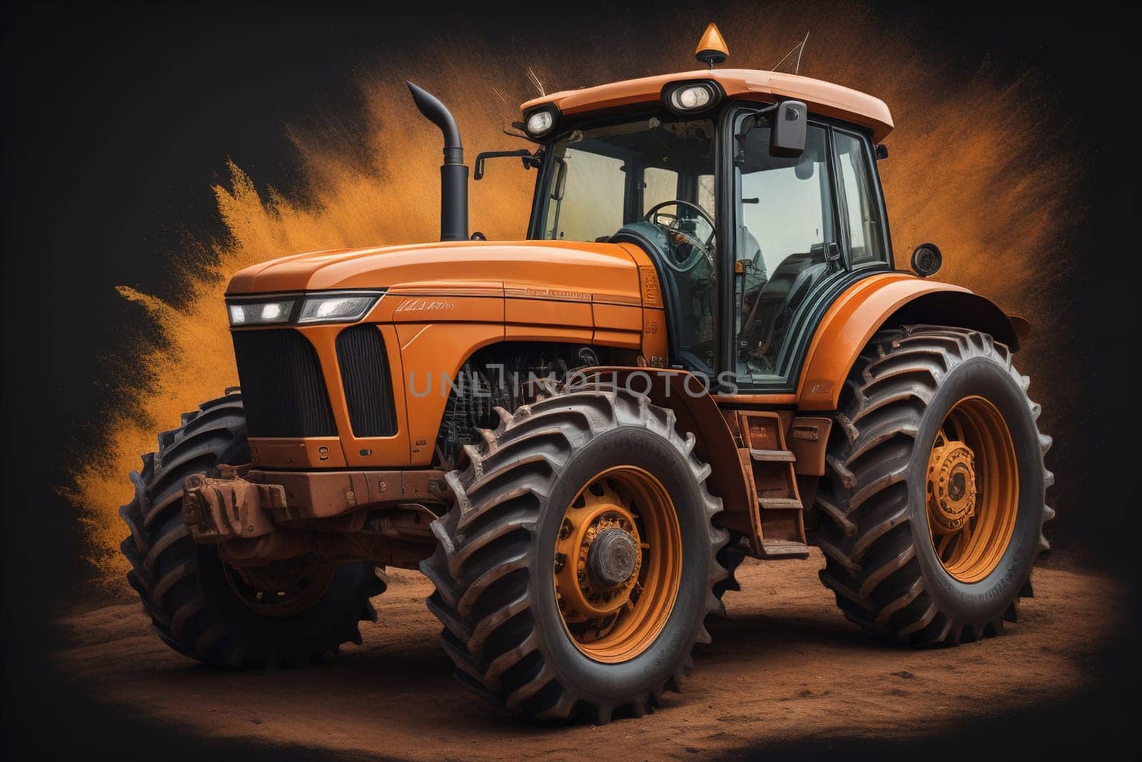 Modern tractor on a colored background. ai generative