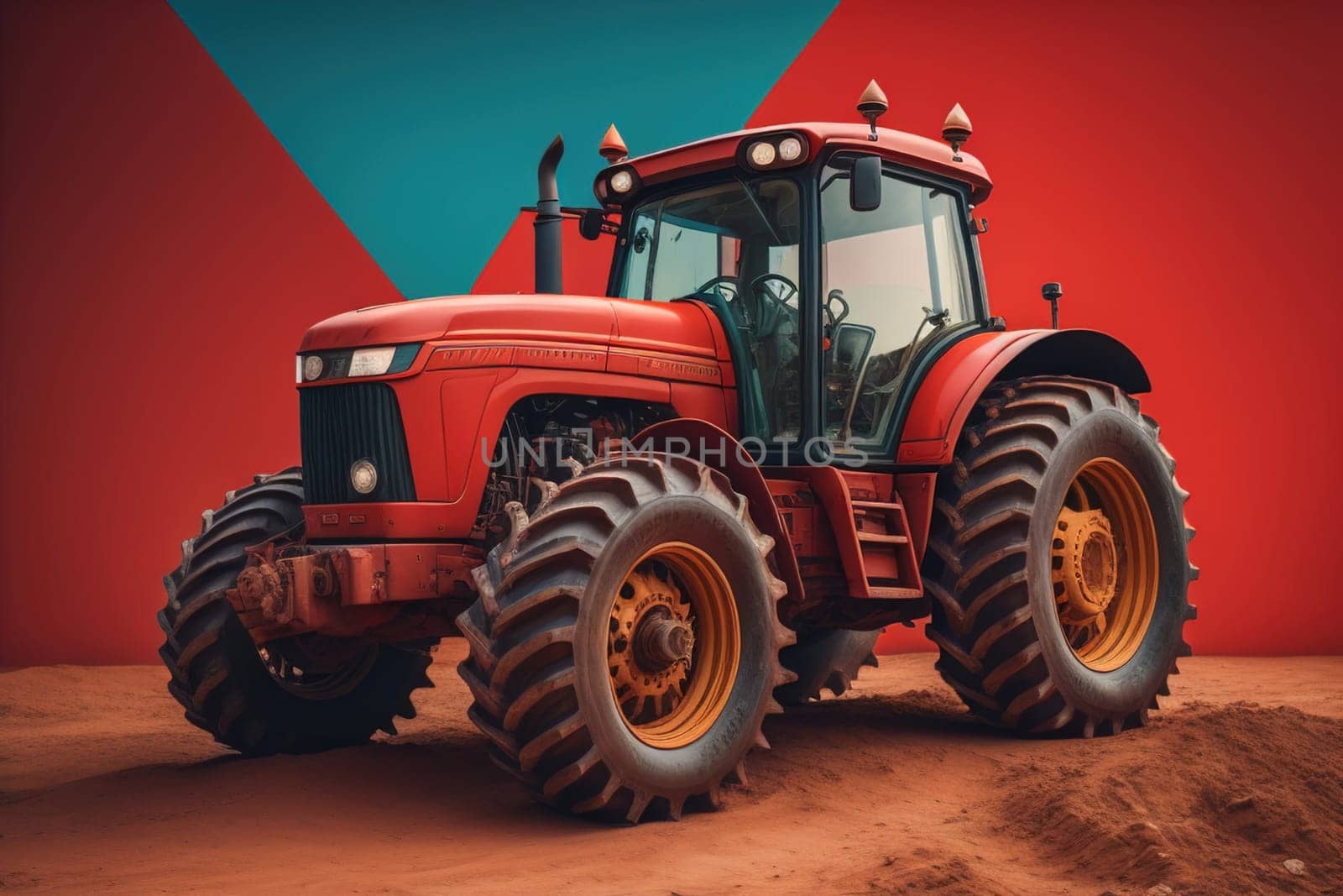 Modern tractor on a colored background. ai generative