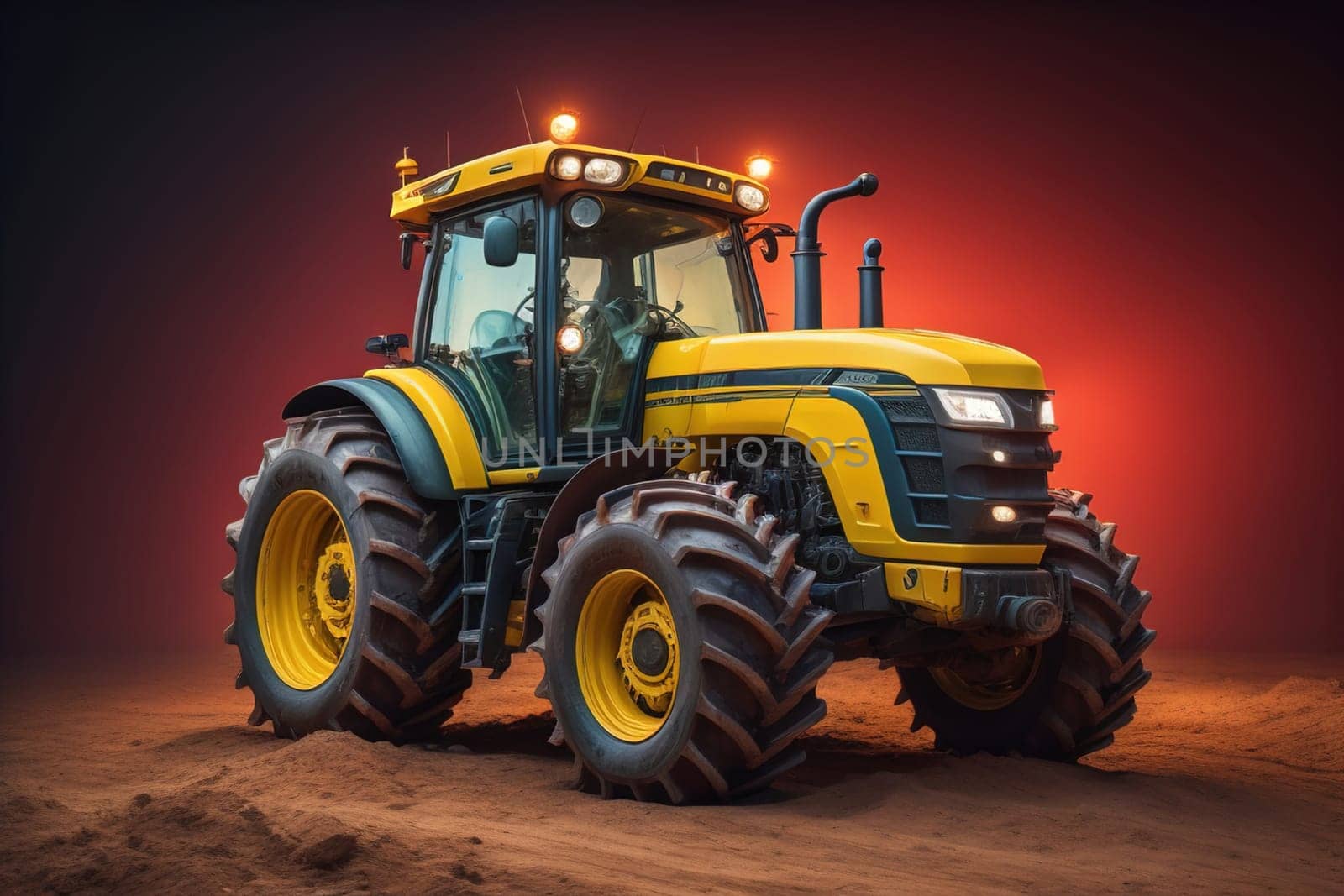 Modern tractor on a colored background. ai generative