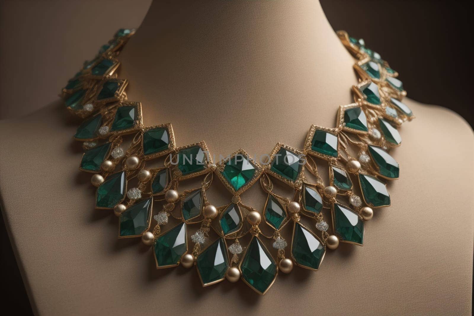 necklace on a mannequin in the studio on a solid color background. ai generative