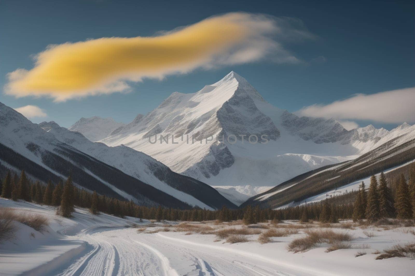 Mountains and snow-capped peaks of the Caucasus Mountains. ai generative