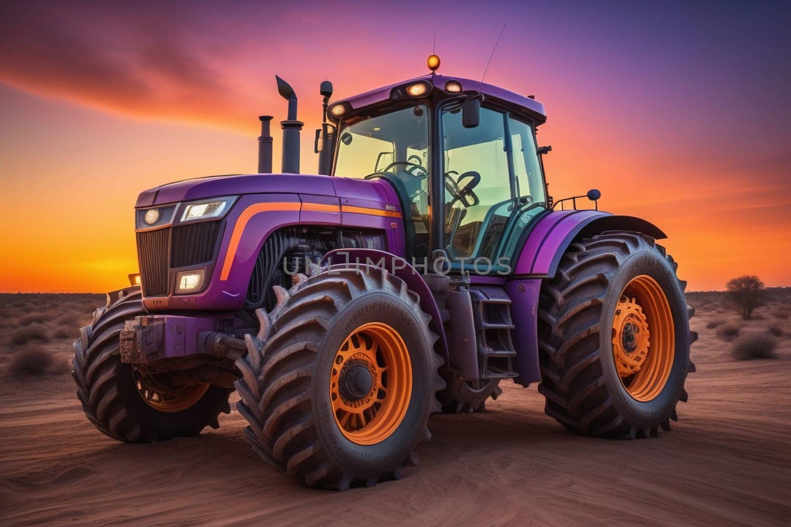 Modern tractor on a colored background. ai generative
